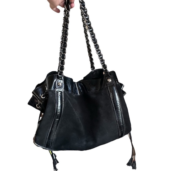 STUNNING Anne Fontaine Maureen Black Suede and Patent Shoulder Bag - Picture 3 of 12